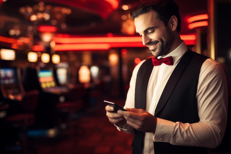 Pengguna sedang mengakses live casino menggunakan smartphone dengan antarmuka ramah mobile dan hemat data